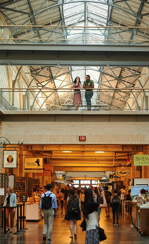 Vibrant scene at San Francisco's Ferry Building Market.