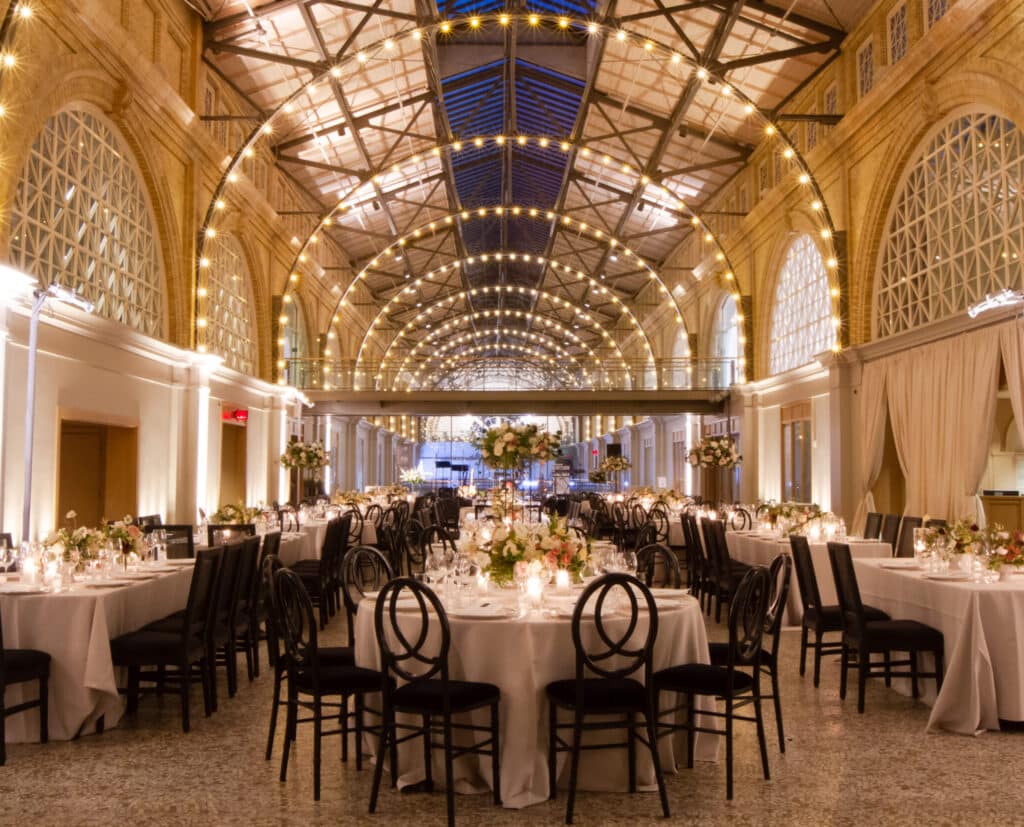 A grand wedding reception at the Ferry Building.
