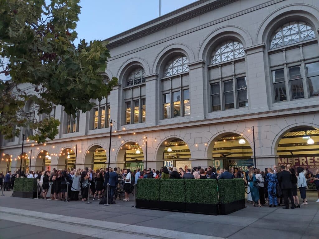 Cocktail Party in front of the Ferry Building Plaza.